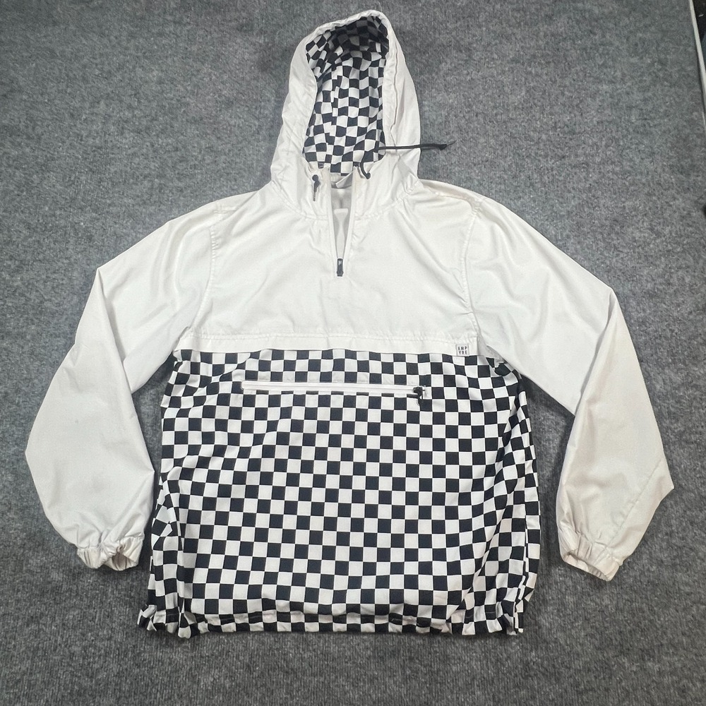 Empyre Windbreaker Jacket Mens Medium White Black Checkered Hooded Pullover